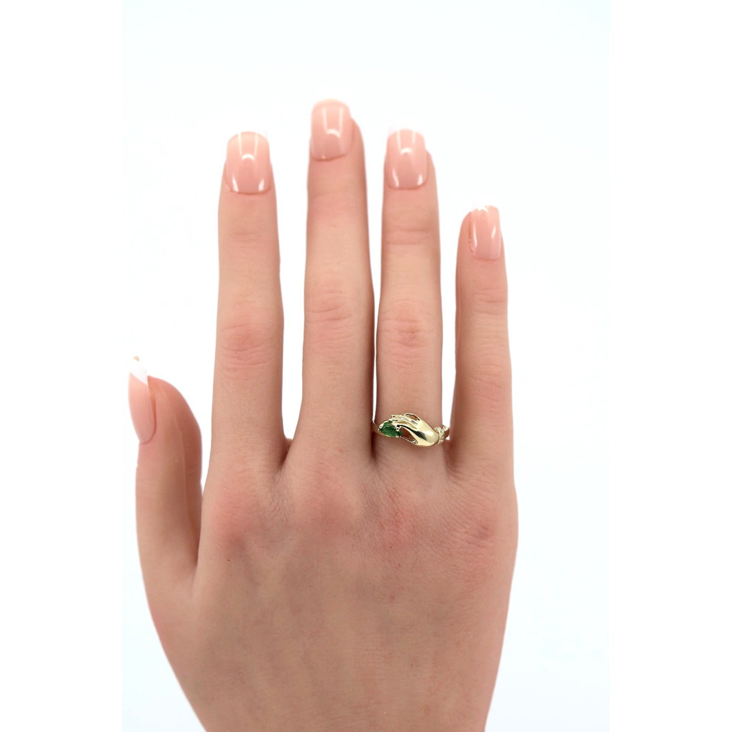 14K Yellow Gold Marquise Green Crystal Hand Ring