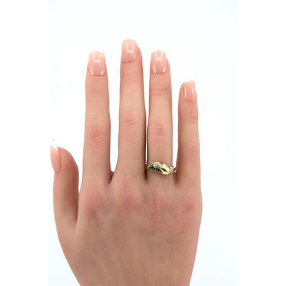 14K Yellow Gold Marquise Green Crystal Hand Ring