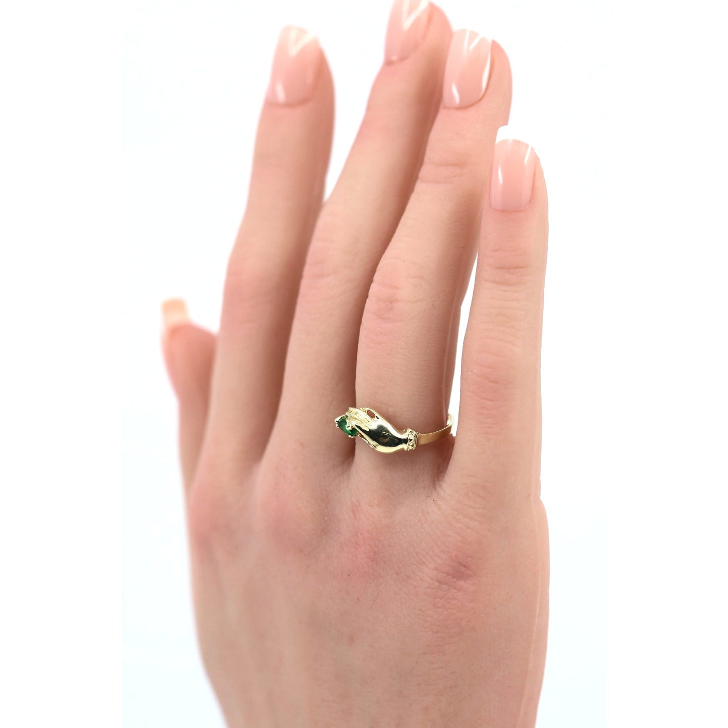 14K Yellow Gold Marquise Green Crystal Hand Ring