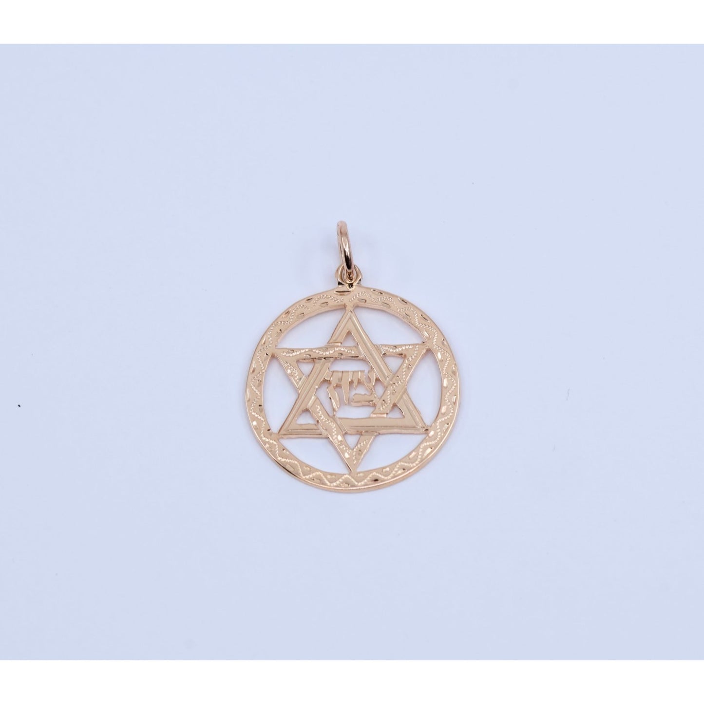 14K Rose Gold Diamond Cut Religious Star of David Charm Pendant