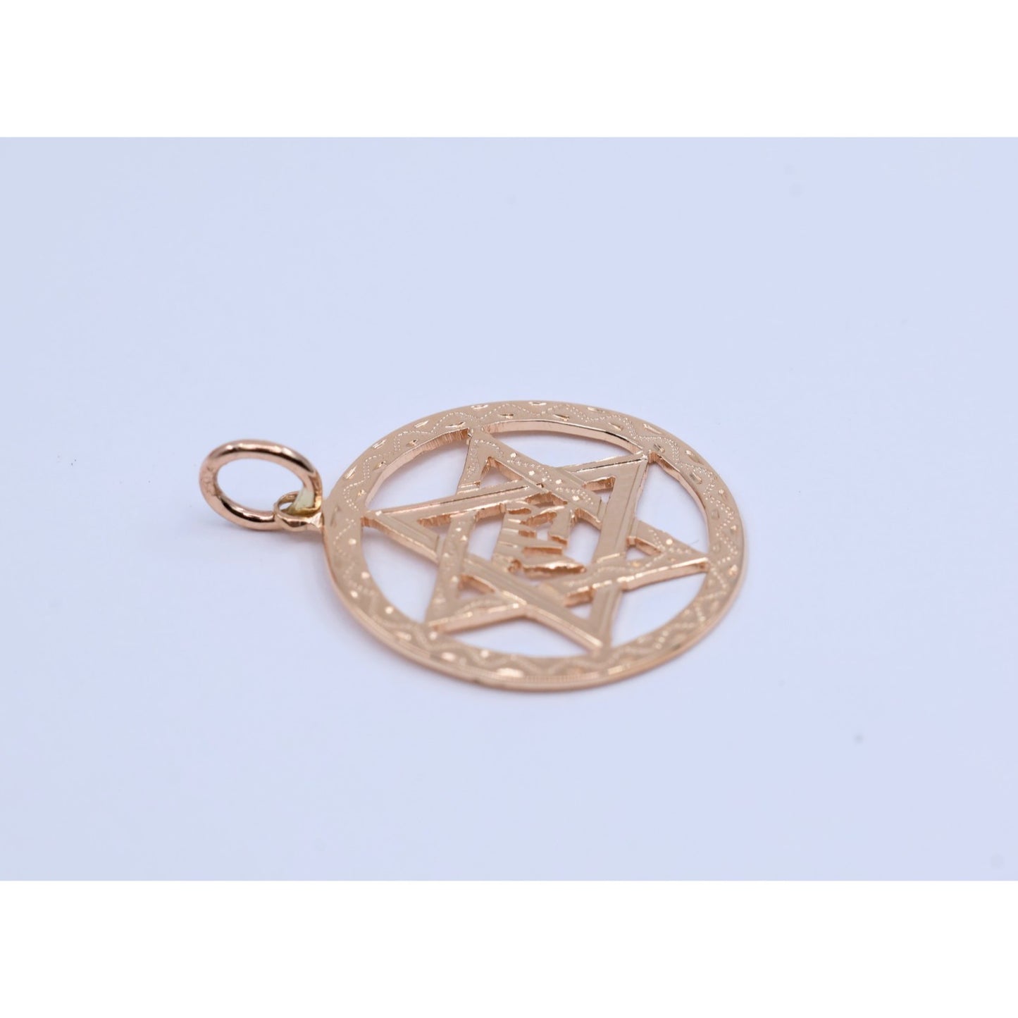 14K Rose Gold Diamond Cut Religious Star of David Charm Pendant