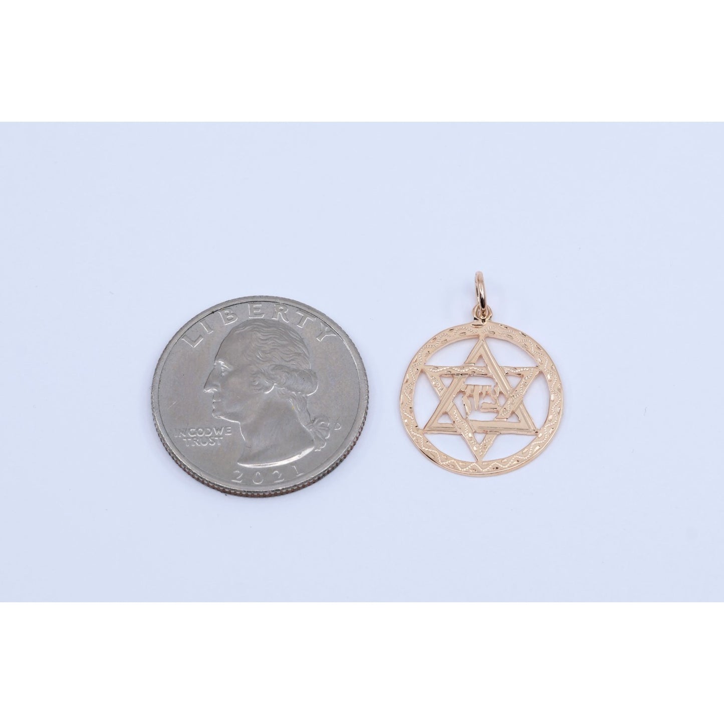 14K Rose Gold Diamond Cut Religious Star of David Charm Pendant