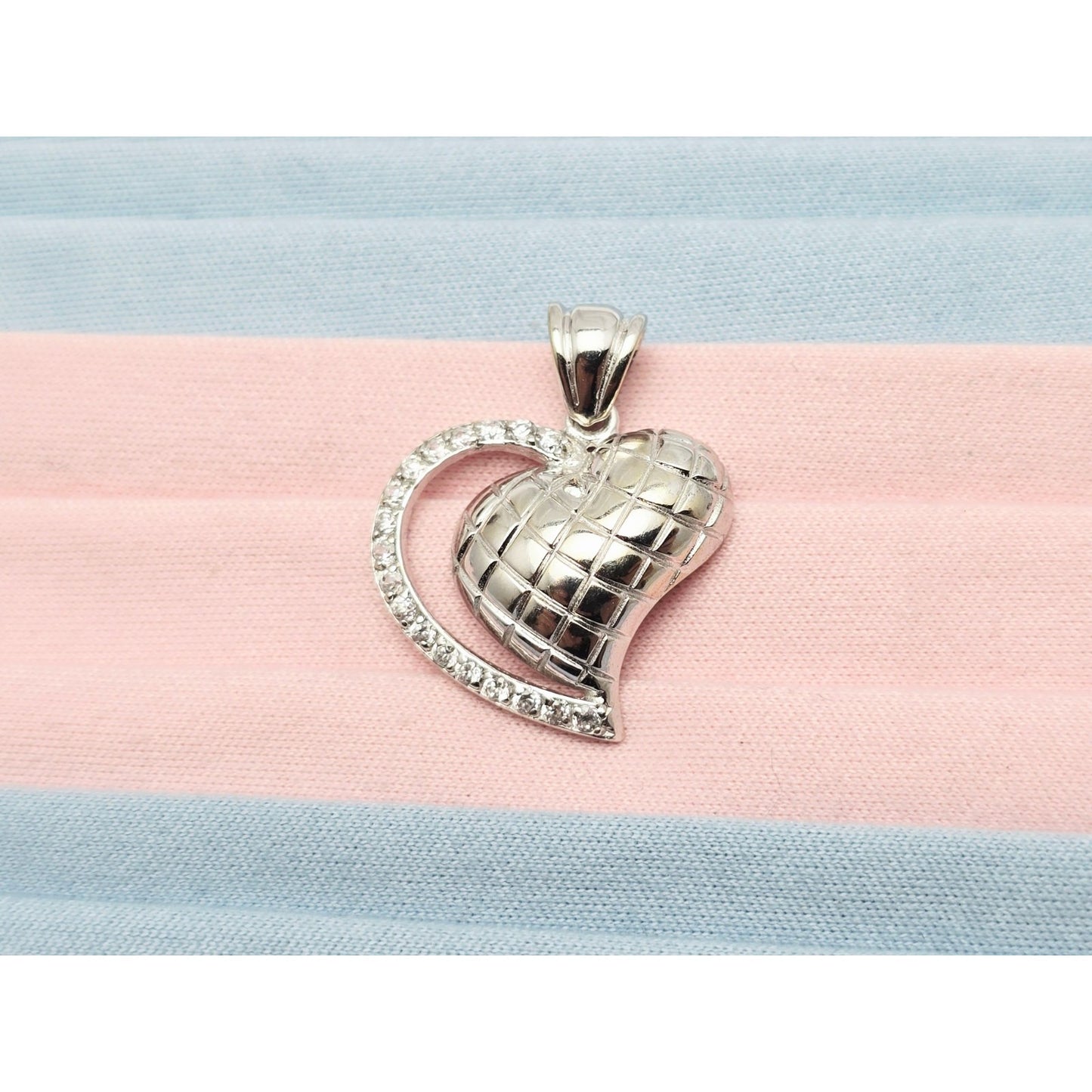 14K White Gold Puffy 3D Heart CZ Charm Pendant