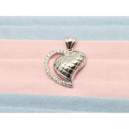 14K White Gold Puffy 3D Heart CZ Charm Pendant
