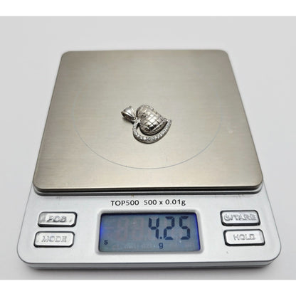 14K White Gold Puffy 3D Heart CZ Charm Pendant