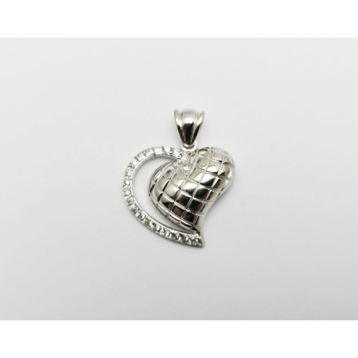 14K White Gold Puffy 3D Heart CZ Charm Pendant