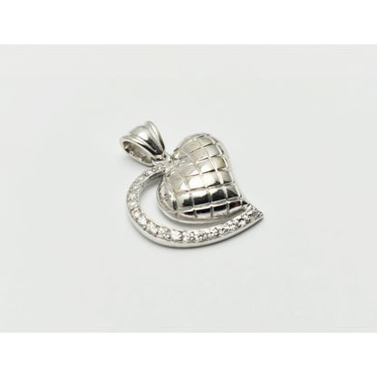 14K White Gold Puffy 3D Heart CZ Charm Pendant