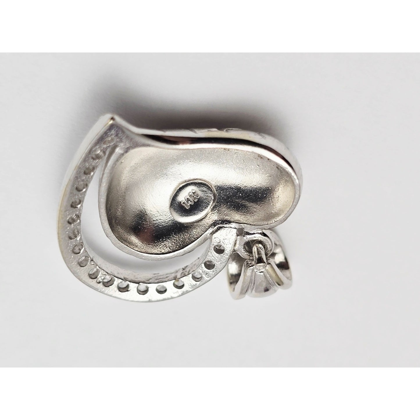 14K White Gold Puffy 3D Heart CZ Charm Pendant