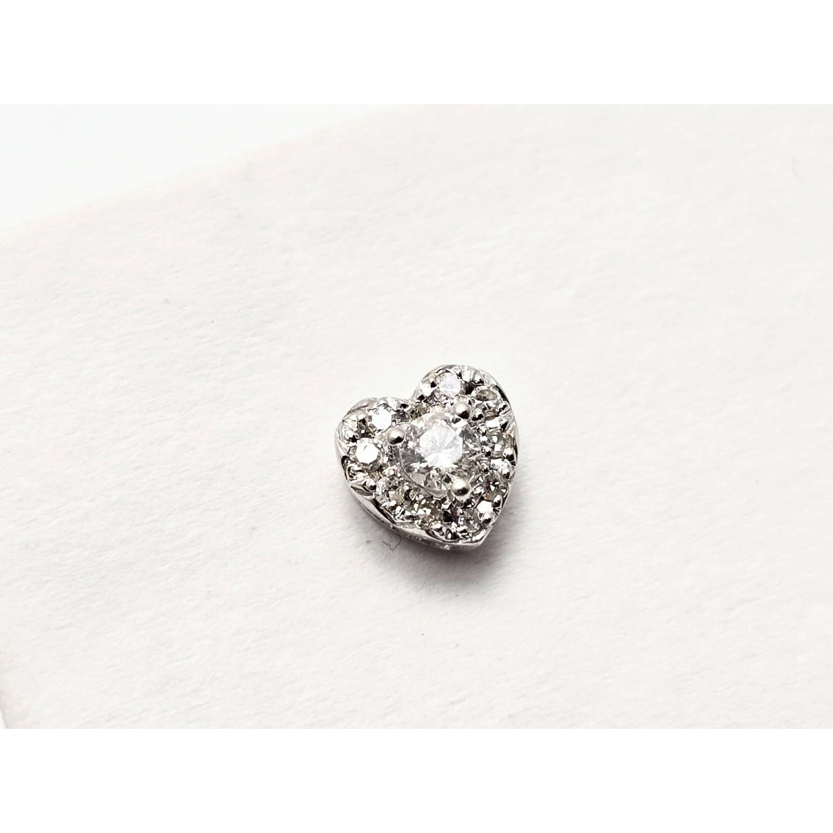 Single 10K White Gold Heart Shaped Round Cut Diamond Stud Earring
