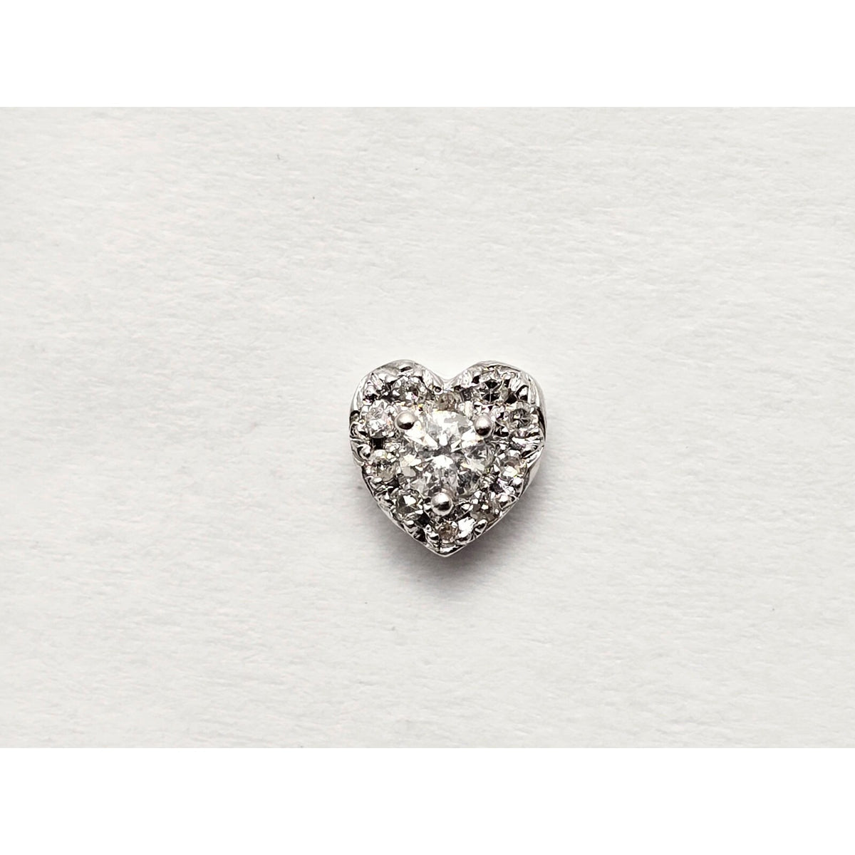 Single 10K White Gold Heart Shaped Round Cut Diamond Stud Earring