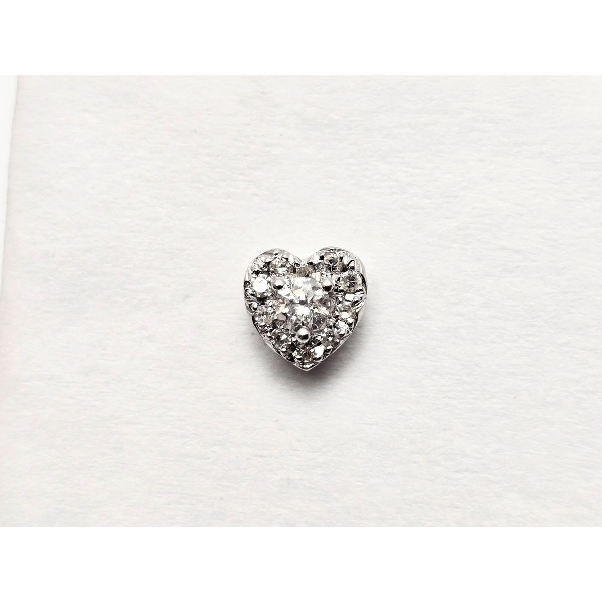 Single 10K White Gold Heart Shaped Round Cut Diamond Stud Earring