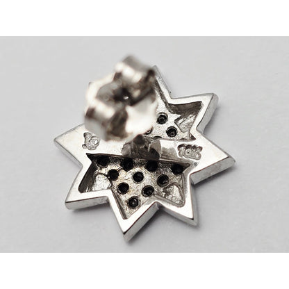 Single 10K White Gold Star Shaped Black Diamond Stud Earring