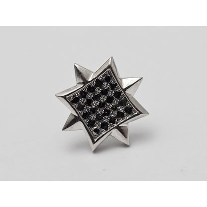 Single 10K White Gold Star Shaped Black Diamond Stud Earring