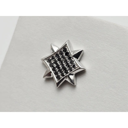 Single 10K White Gold Star Shaped Black Diamond Stud Earring
