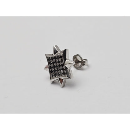 Single 10K White Gold Star Shaped Black Diamond Stud Earring