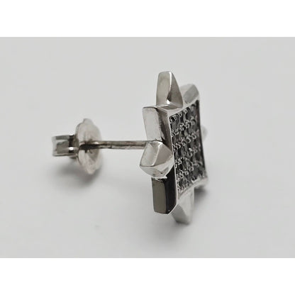 Single 10K White Gold Star Shaped Black Diamond Stud Earring