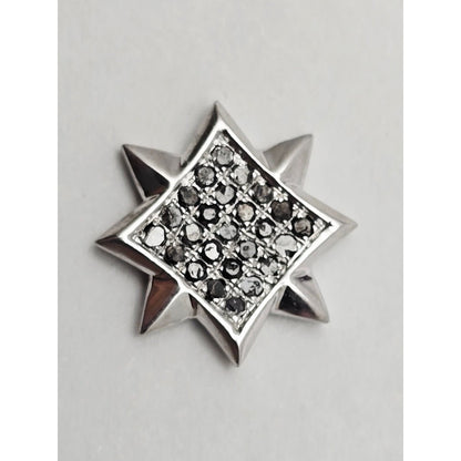 Single 10K White Gold Star Shaped Black Diamond Stud Earring