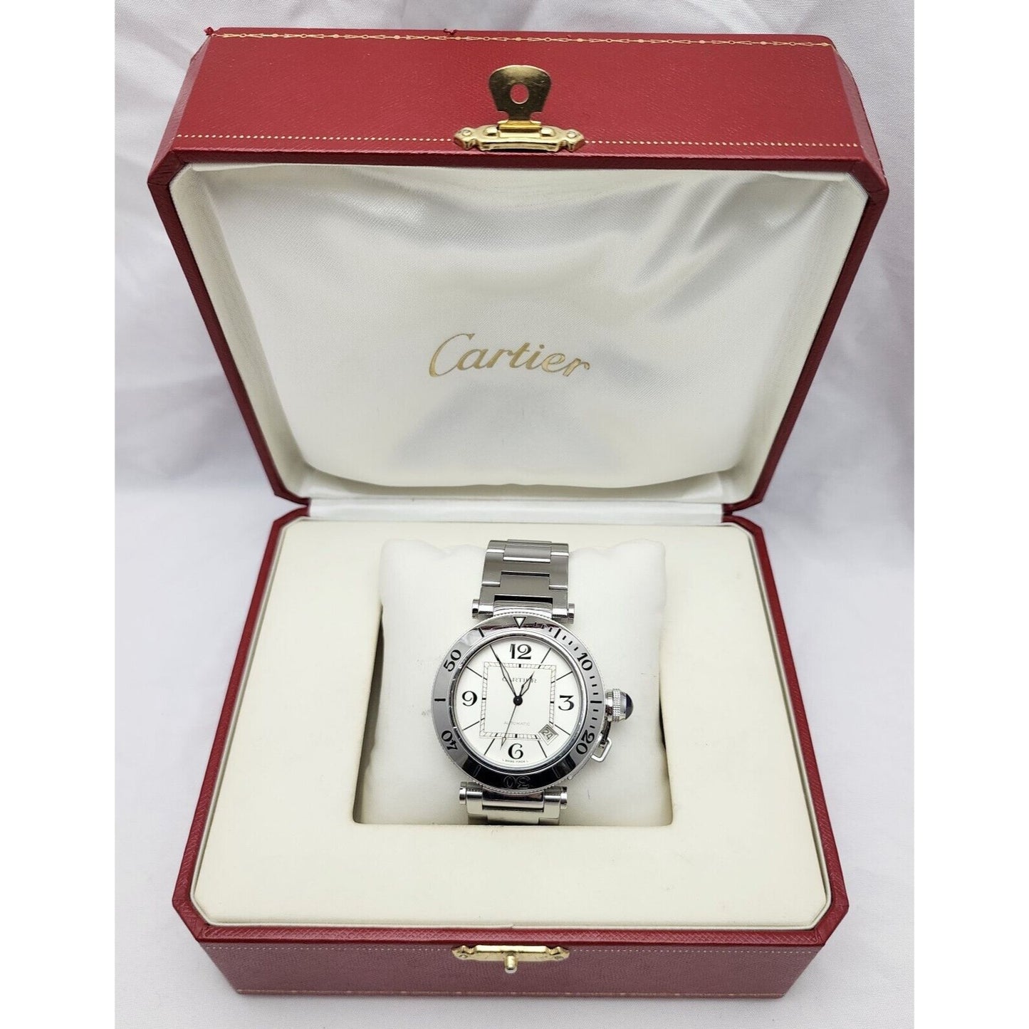 Cartier Pasha Seatimer Watch Ref. 2790 Automatic Stainless 40mm White Dial Watch