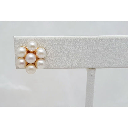 14K Yellow Gold Flower Pearl French Clip Earrings