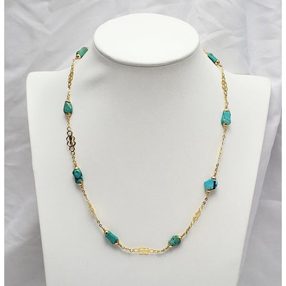 18K Yellow Gold Turquoise Link Chain Necklace