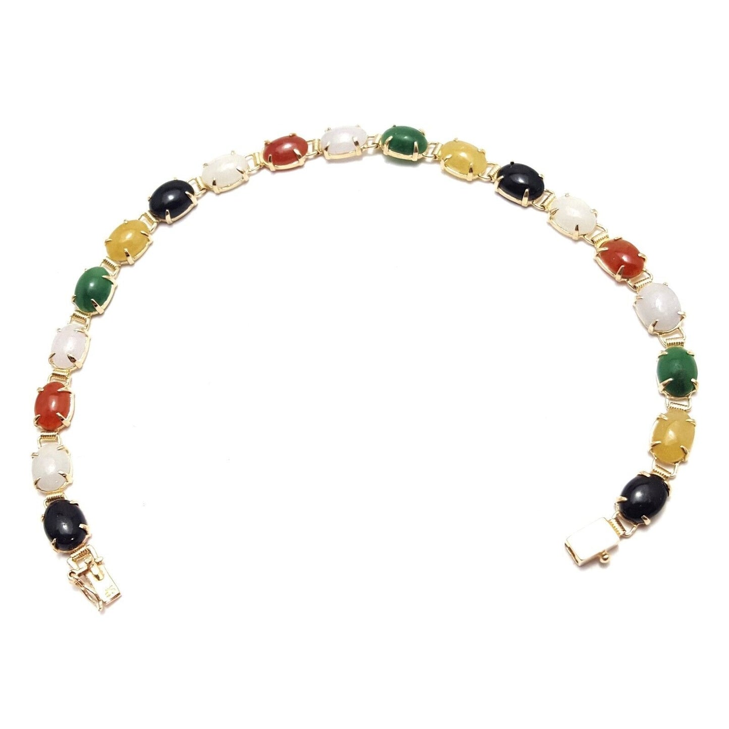 14K Solid Yellow Gold Multi Color Gemstone Tennis Bracelet