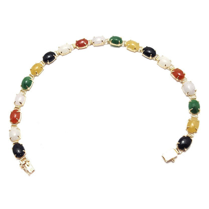 14K Solid Yellow Gold Multi Color Gemstone Tennis Bracelet