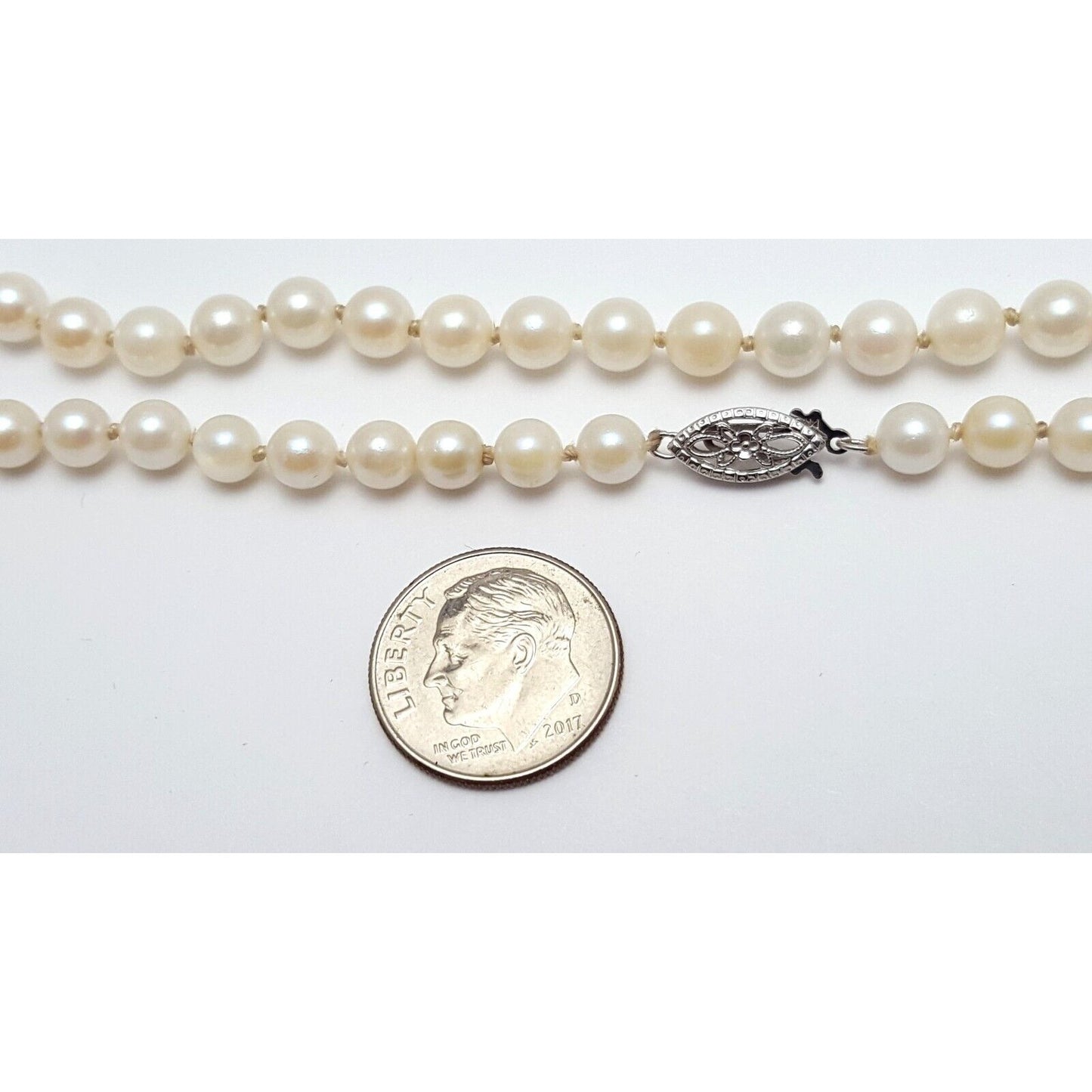 14K White Gold Pearl Choker Bead Ball Necklace