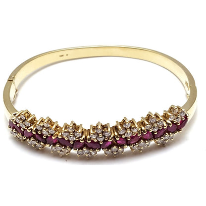 14K Solid Yellow Gold Designer Ruby & Diamond Bangle Bracelet