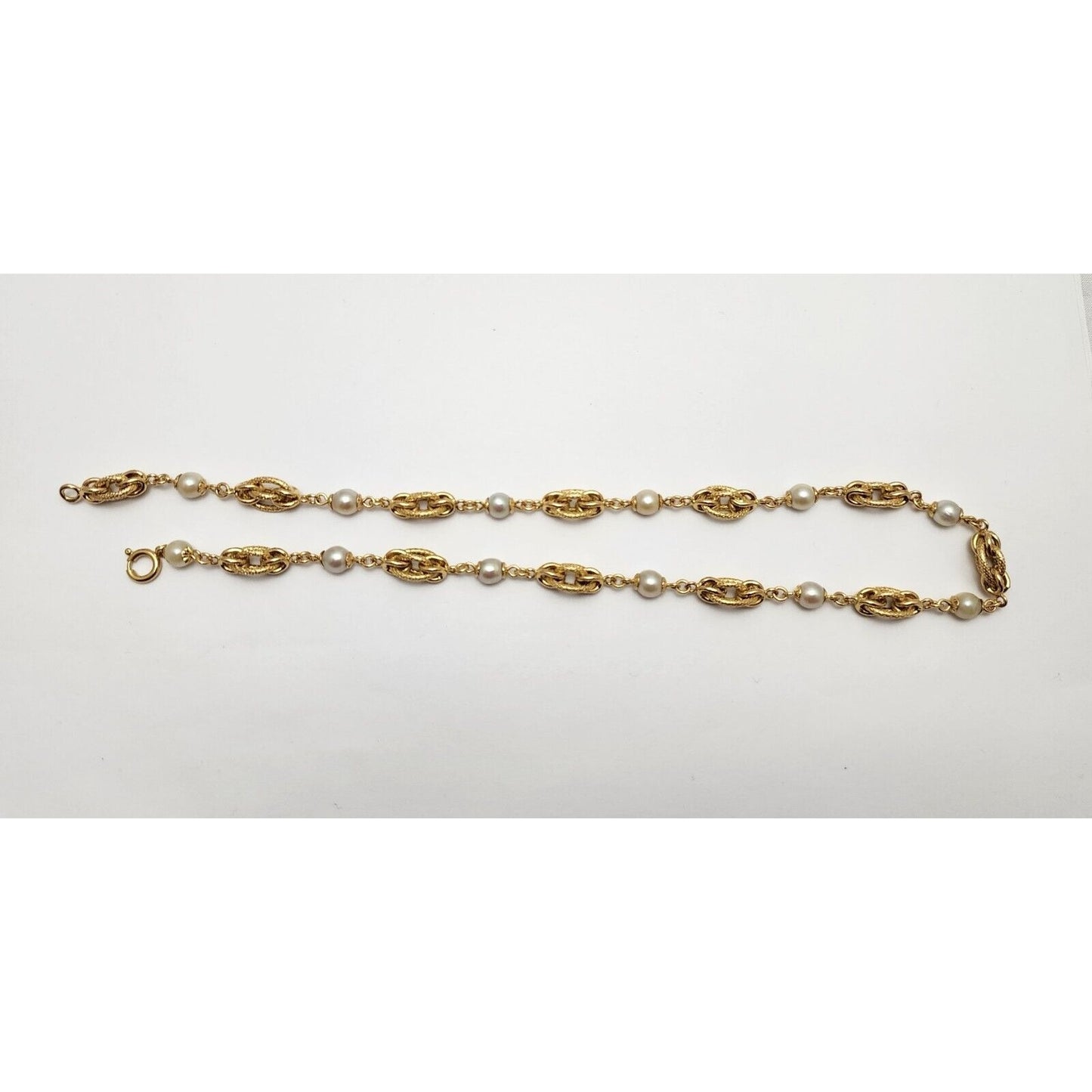 18K Yellow Gold Pearl Link Chain Necklace