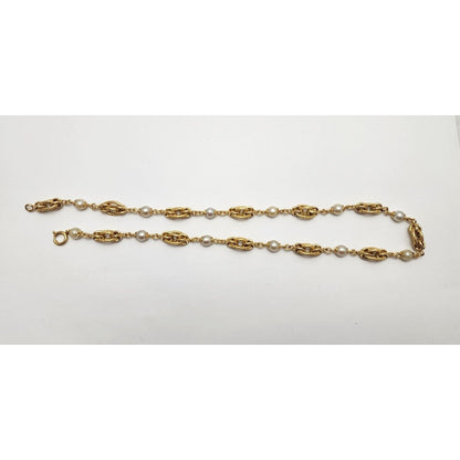 18K Yellow Gold Pearl Link Chain Necklace