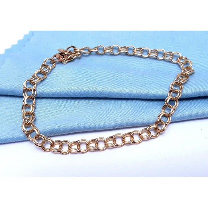 14K Solid Yellow Gold Round Cable Link Bracelet