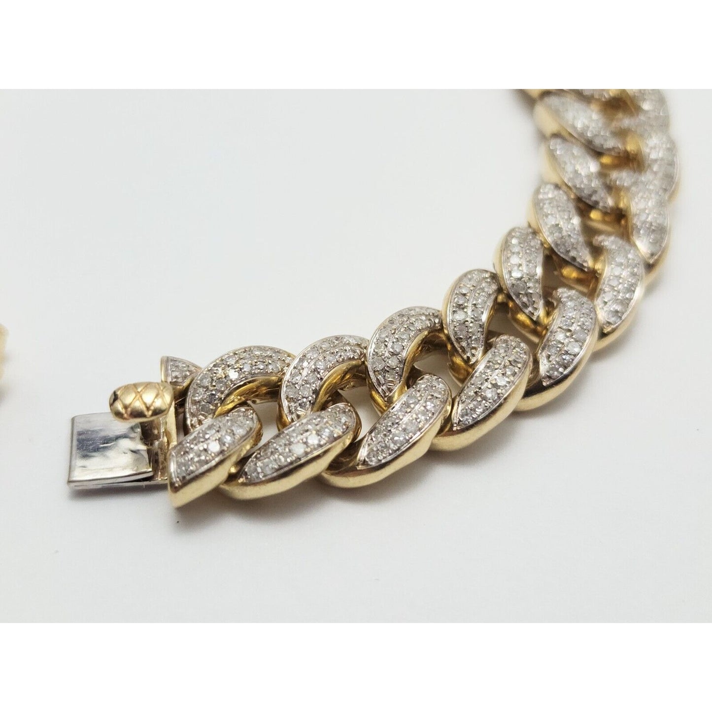 14K Solid Multi Tone Gold Diamond Cuban Link Bracelet