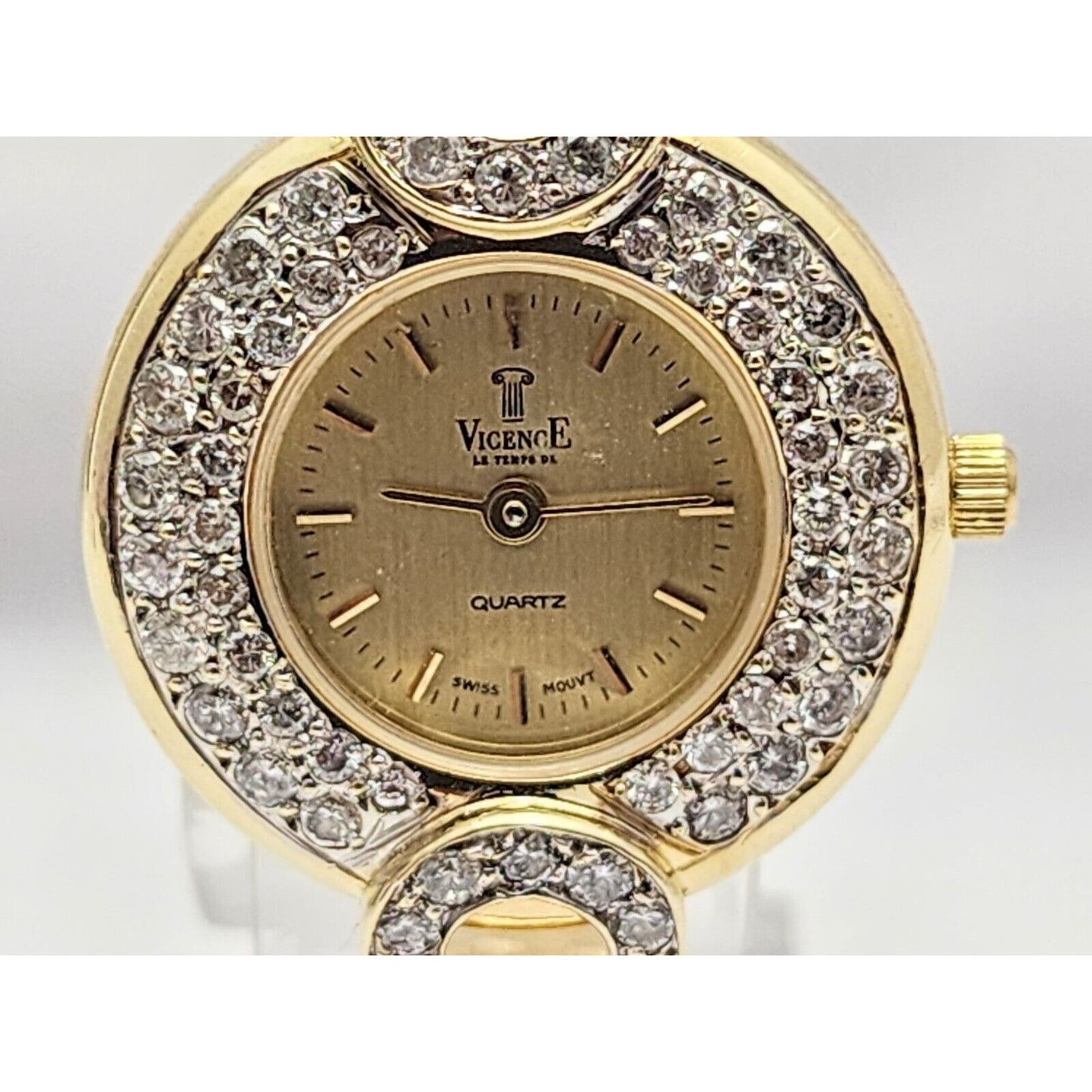 Vicence Quartz 14K Yellow Gold 32.7gr 24mm 1.48ct Diamonds Ladies Watch Italy