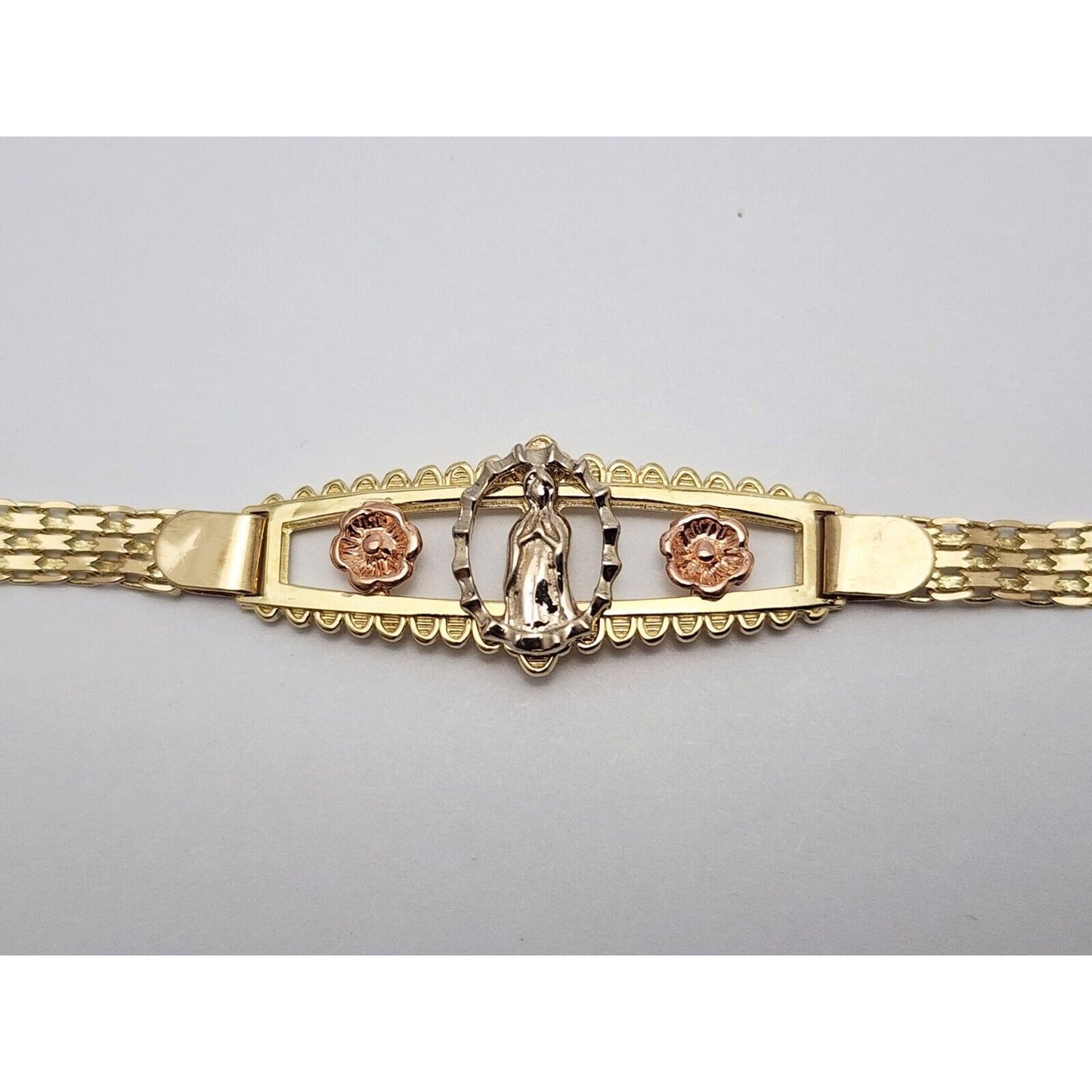 14K Solid Tri Color Gold Saint Mary Guadalupe Bracelet