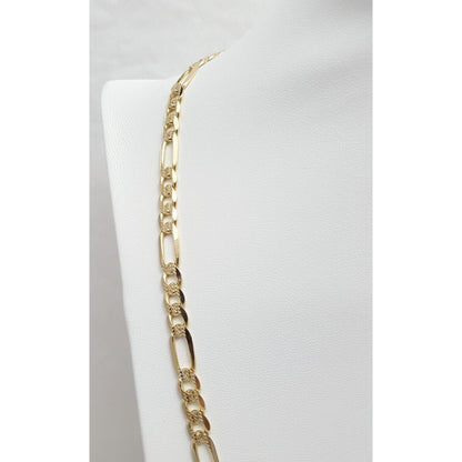 14K Yellow Gold Diamond Cut Figaro Link Chain Necklace