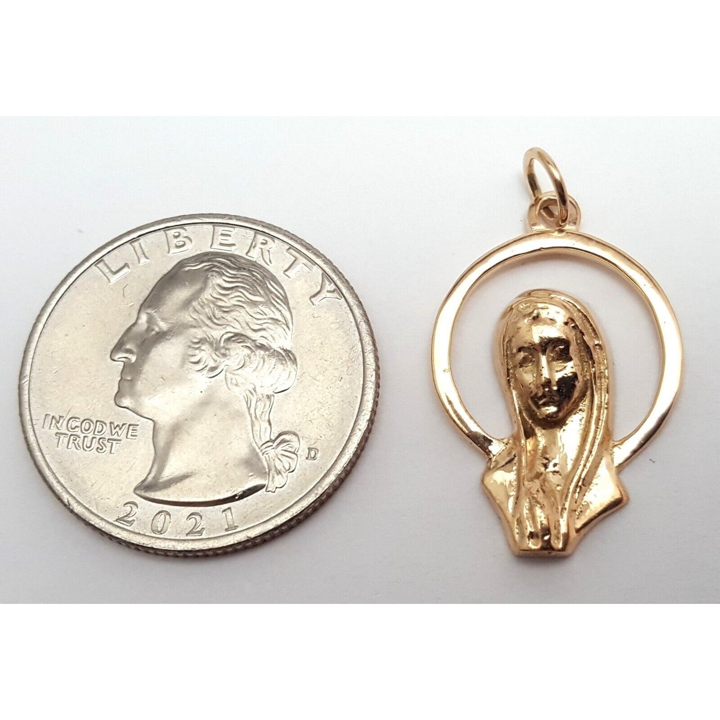 14K Solid Rose Gold Saint Mary Head Charm Pendant