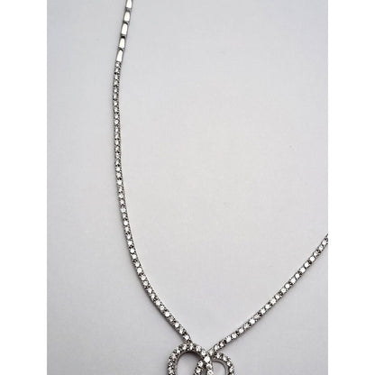 14K White Gold Diamond Double Heart Dangle Link Chain Necklace