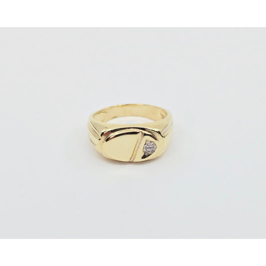 14K Yellow Gold Statement Signet CZ Ring