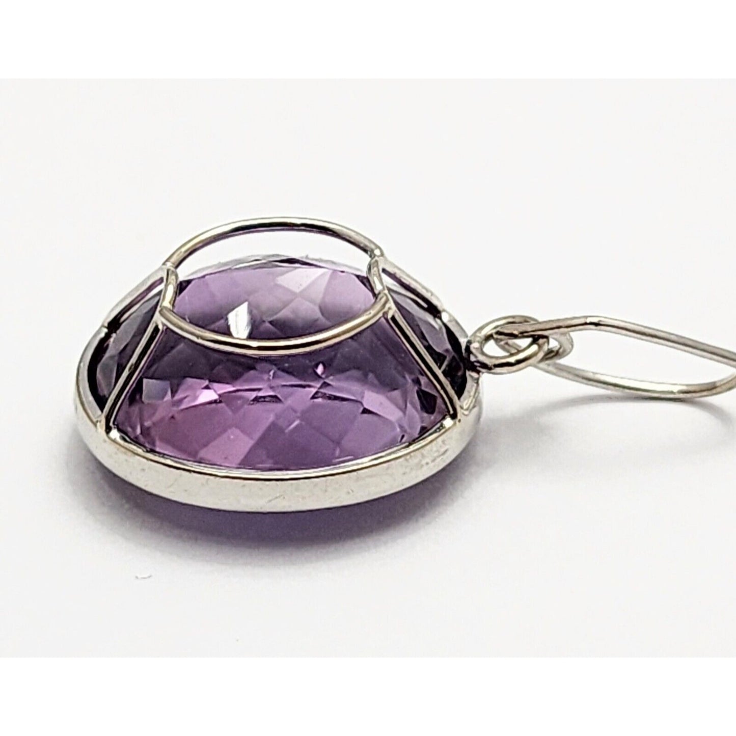 18K White Gold Oval Amethyst Drop Dangle Charm Pendant