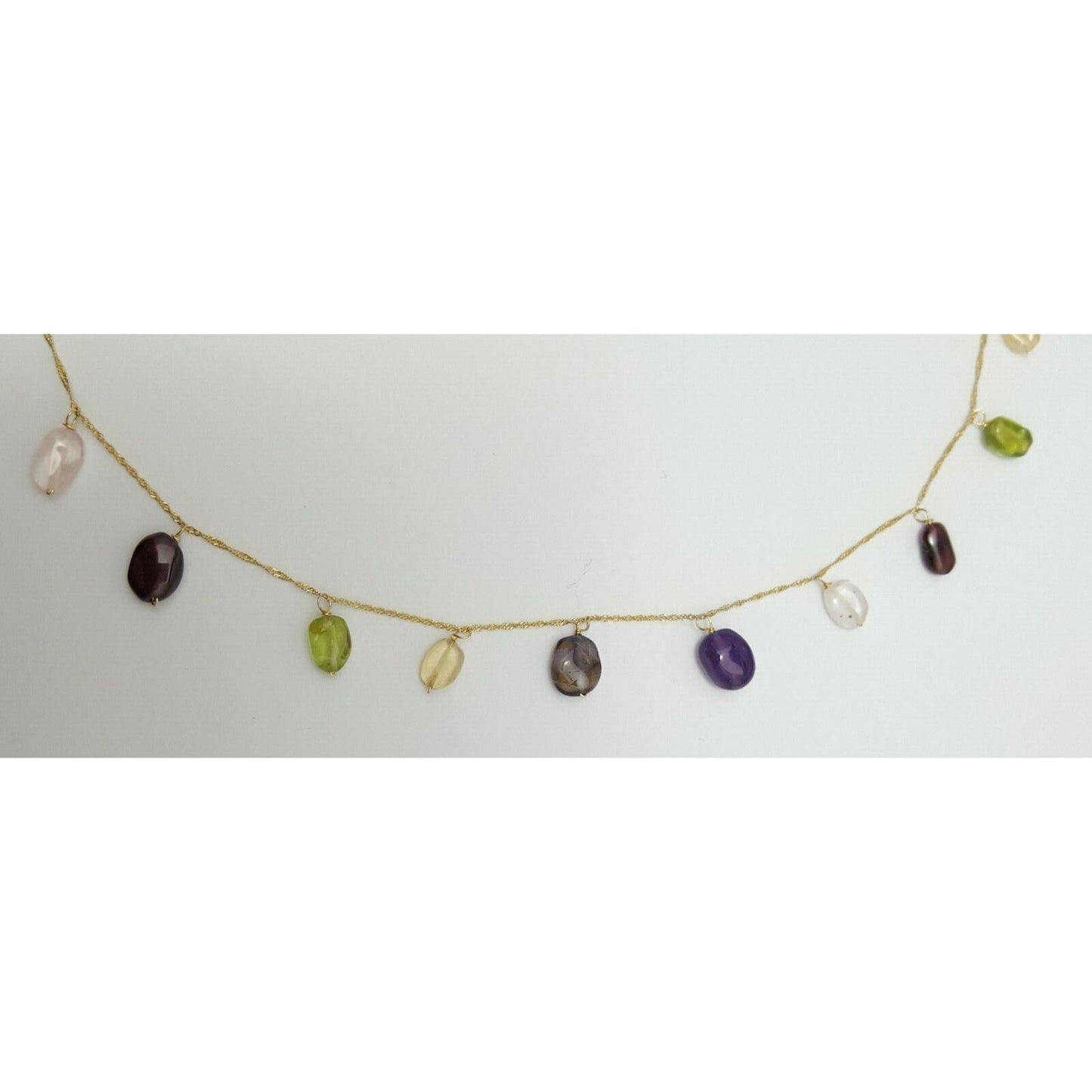 18K Yellow Gold Multi Colored Gemstones Garnet Peridot Amethyst Chain Necklace