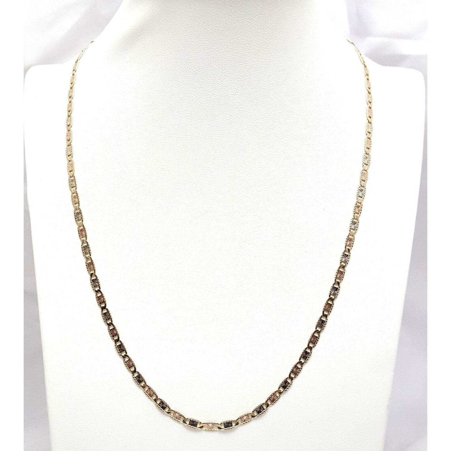 10K Tri Tone Gold Diamond Cut Mariner Link Chain Necklace