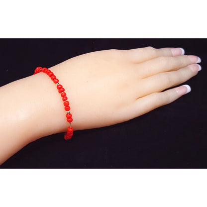 14K Solid Yellow Gold Red Coral Box Link Bracelet