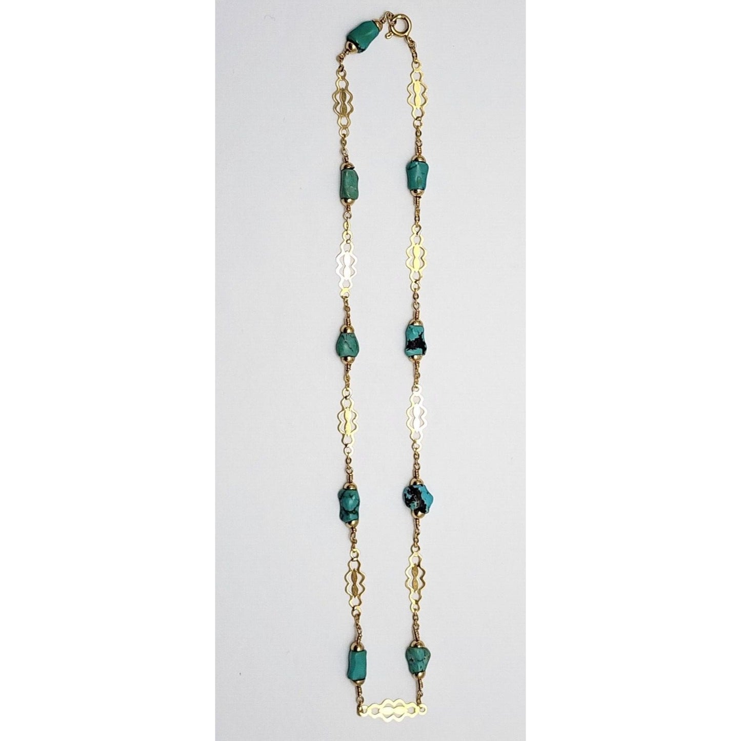 18K Yellow Gold Turquoise Link Chain Necklace