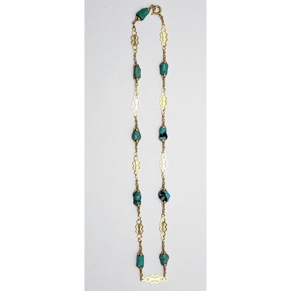 18K Yellow Gold Turquoise Link Chain Necklace