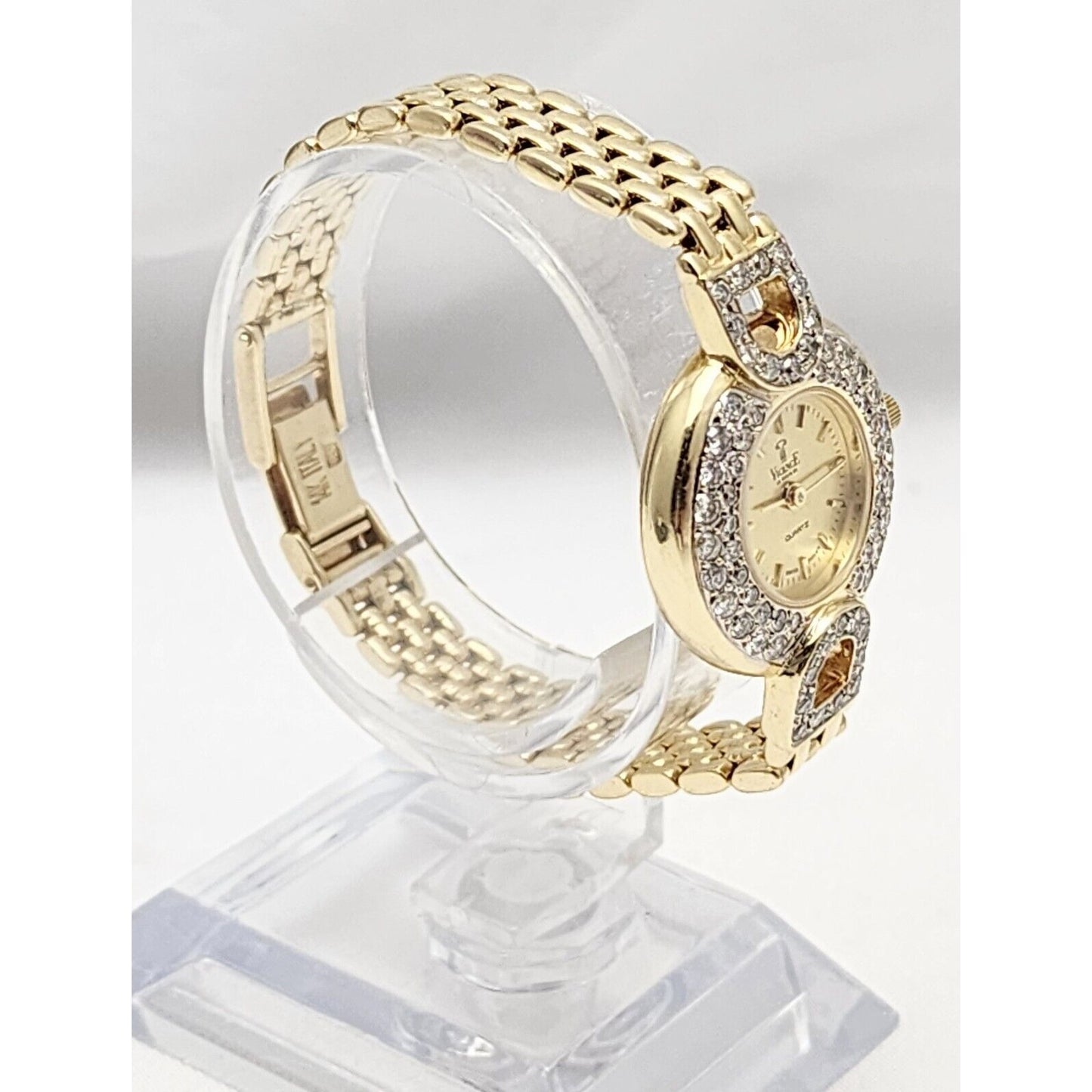 Vicence Quartz 14K Yellow Gold 32.7gr 24mm 1.48ct Diamonds Ladies Watch Italy