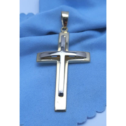 14K Two Tone Gold Cross Charm Pendant