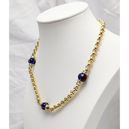 18K Yellow Gold Bead Ball Choker Cable Link Chain Necklace