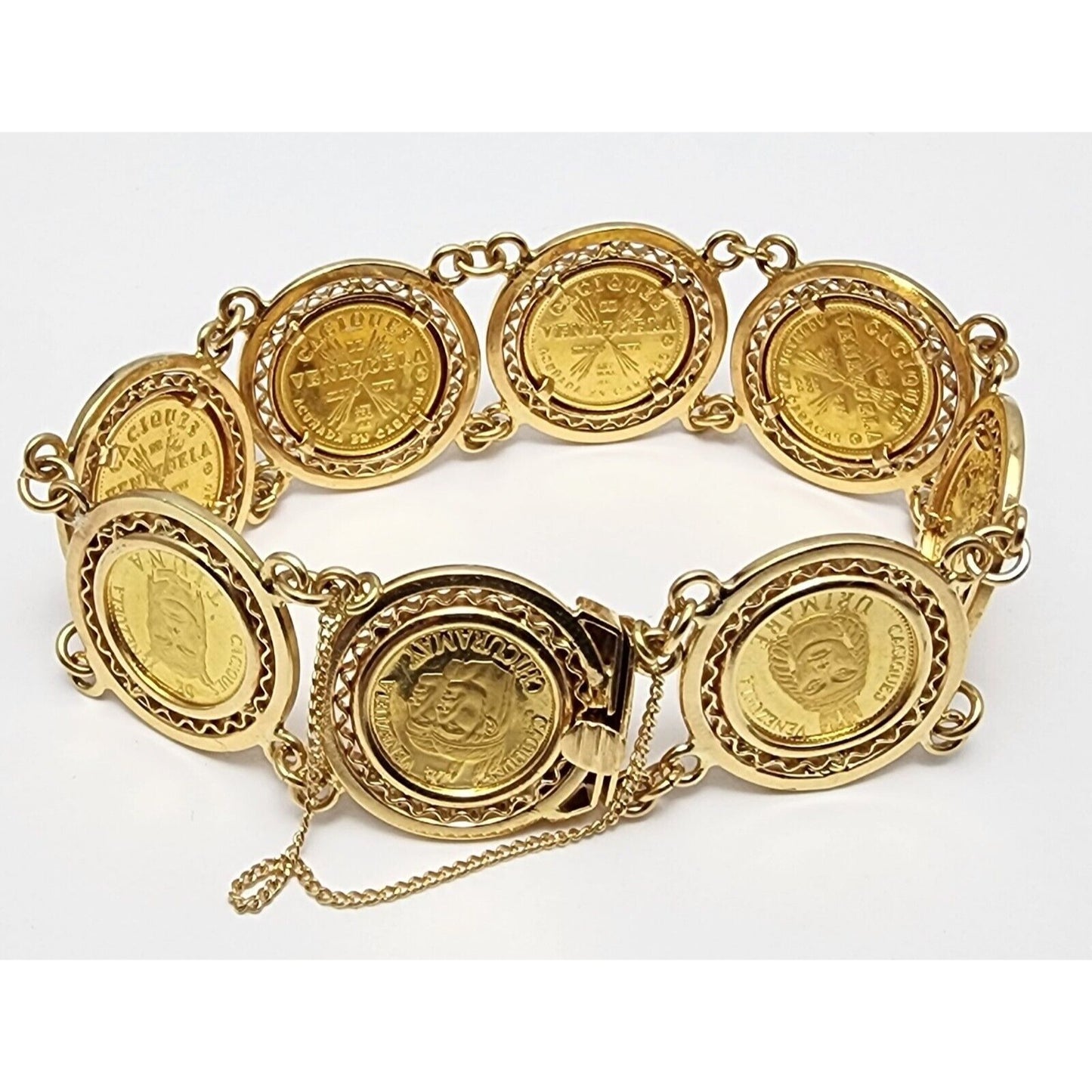 18K Yellow Gold Caciques De Venezuela 21K Gold Coin Link Bracelet