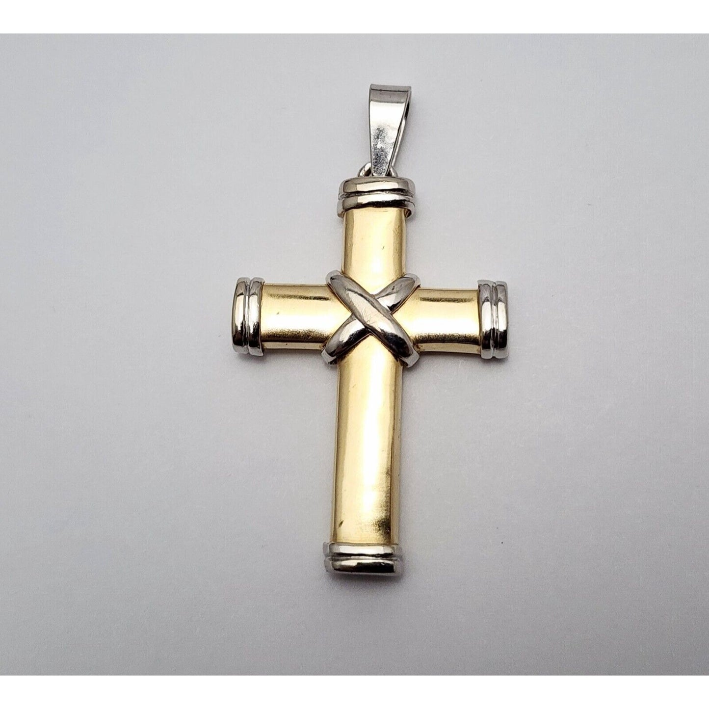 14K Solid Two Tone Gold Religious Cross Charm Pendant