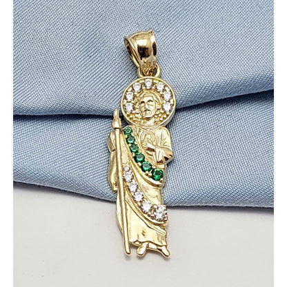 14K Solid Yellow Gold Saint Jude CZ Charm Pendant